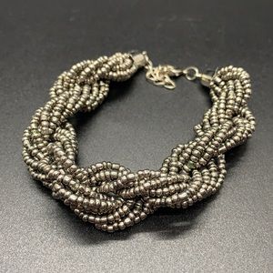 Twisted Gunmetal Silver Seed Bead Bracelet